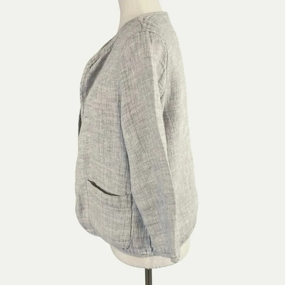 Eileen Fisher Open Front Gray 3/4 Sleeve Linen Cotton Jacket Size Petite Small